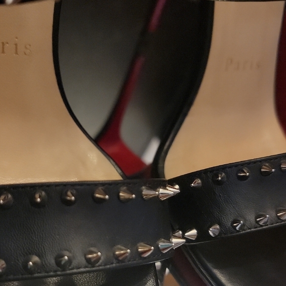 Christian Louboutin Black Choca Spikes 100 Kid Heels - Picture 11 of 16